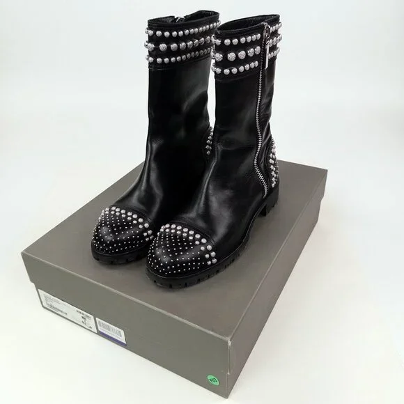 Alexander McQueen Studded Lug Sole Mid-Calf Leather Boots Made in Italy - Picture 9 of 11